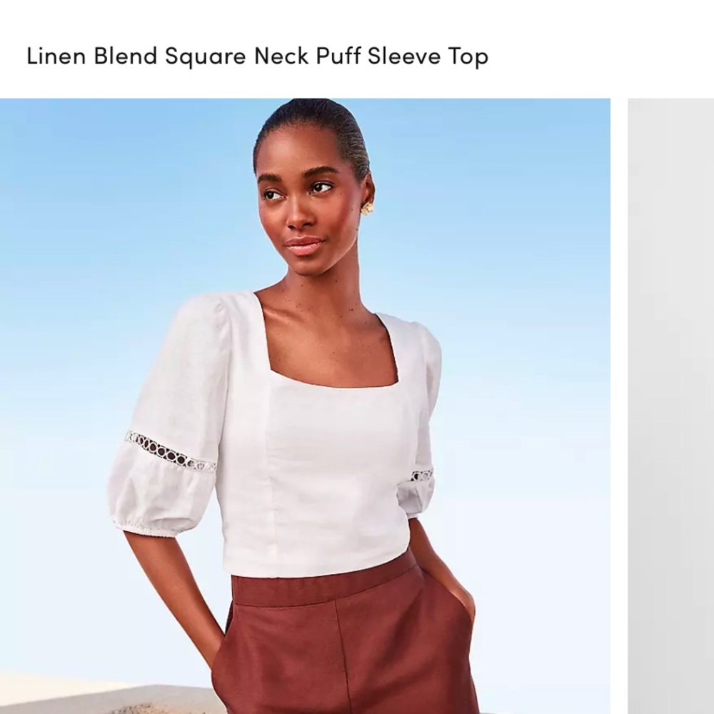Linen Blend White Puff Sleeve Top NWT (size 4)